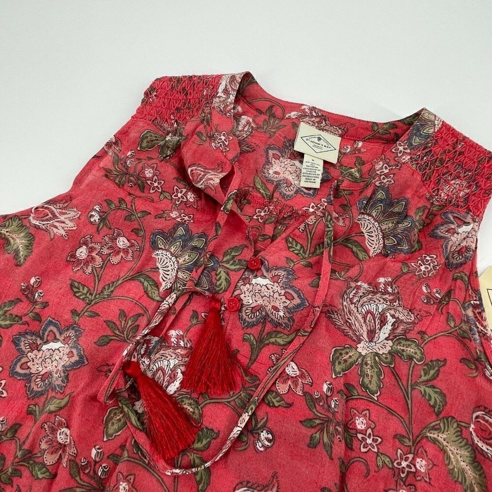 St. John's Bay Top Small Womens Cabaret Red Floral Sleeveless Tassel Boho - Picture 8 of 11